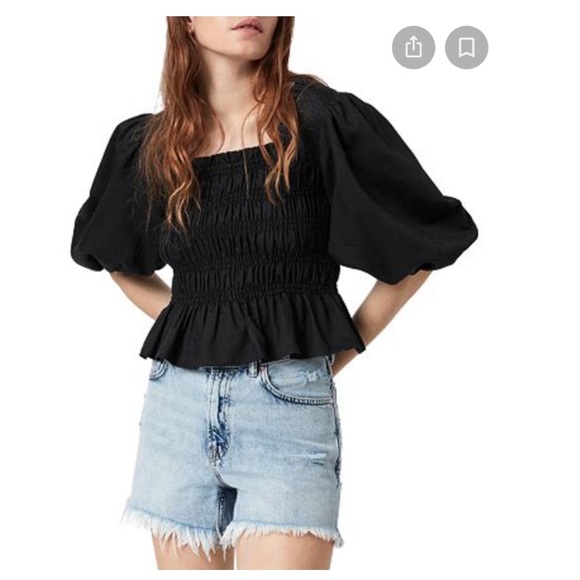 All Saints Livi Smocked Puff Sleeve Top (US 2/ UK 6) - Picture 3 of 3